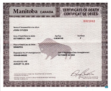 Download Canada Vital statistics departure death certificate Photoshop template